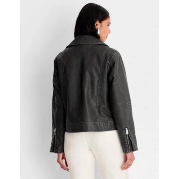 Universal Thread Women's Moto Jacket Faux Leather Faded Black Size X-Large - Picture 2 of 10